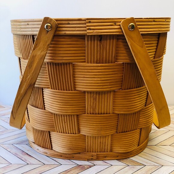 Honey Brown Handwoven Large Basket with Handles Cottage Core - Picture 4 of 10